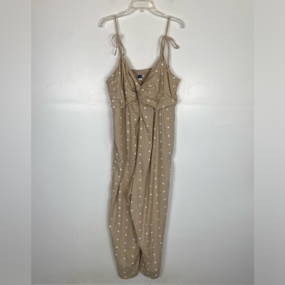 Old Navy Boho Polka Dot Linen Blend Wide Leg Jumpsuit 2X Smocked Sweetheart Neck